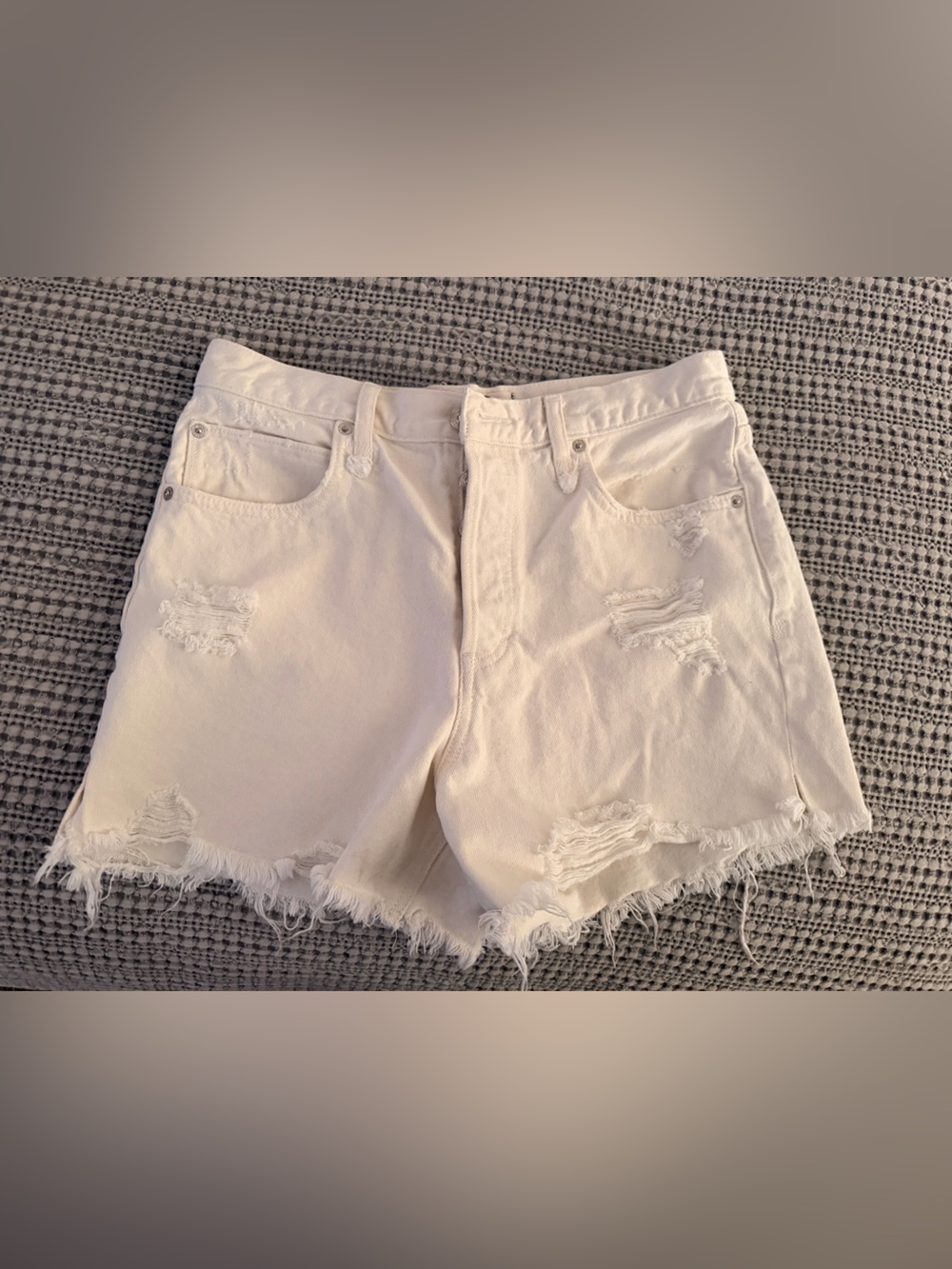 We The Free White/ ivory Distressed High-Rise Denim Shorts